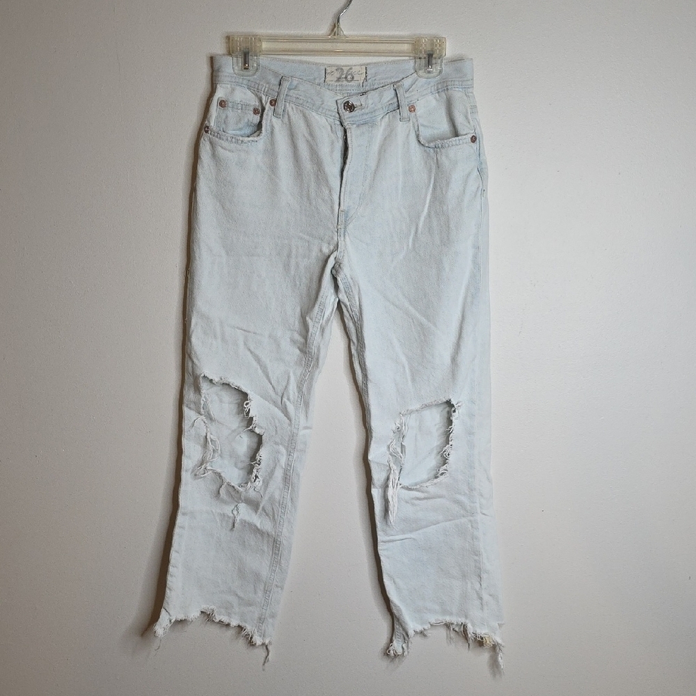 We The Free Distressed Light Blue Cropped Leg Jeans Size 26
